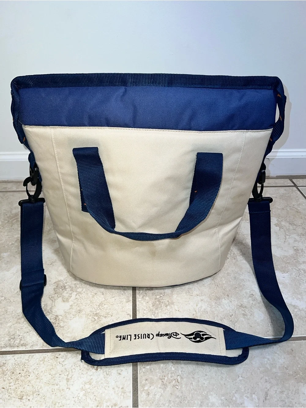 Disney Cruise Line Cooler Tote Bag Shoulder Strap Navy Tan 14 in x 12 in